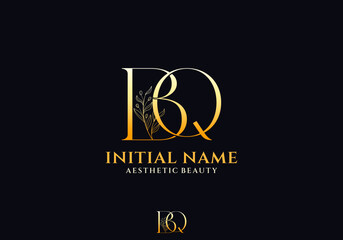 Letter BQ Beauty Logo with Flourish Ornament Luxury