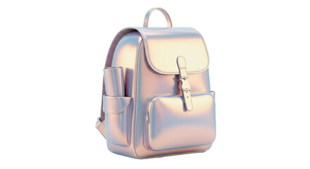 Isolated Iridescent Fashion Backpack with Buckle and Pockets
