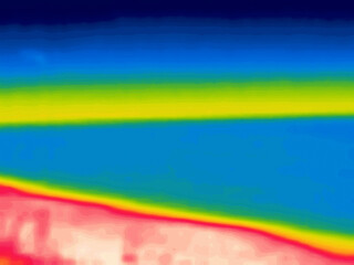 The bay, the sea cove and the hilly coast. Image from thermal imager device