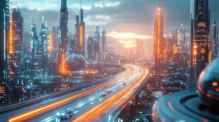 Fototapeta premium Futuristic Metropolis at Sunset