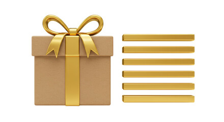 Isolated Present with Golden Ribbon and Parallel Bars