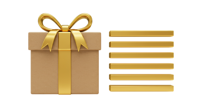 Isolated Present with Golden Ribbon and Parallel Bars