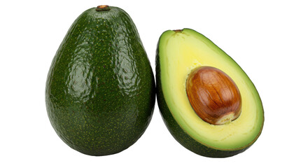 Isolated Whole and Sliced Avocado