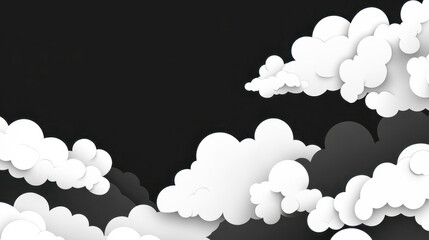 Fluffy white clouds create a geometric pattern over a solid black background