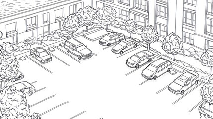 Parking lot, architectural drawing, city buildings, landscape design, plan