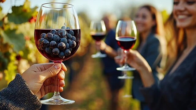 Wine Tasting in Vineyard: A Toast to Friendship and Autumn