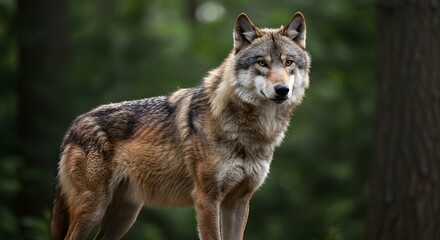Obraz premium Gray Wolf Standing in Forest