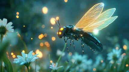 Naklejka premium Glowing insect in flight