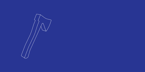 The outline of a large ax symbol made of white lines on the left. 3D view of the object in perspective. Vector illustration on indigo background