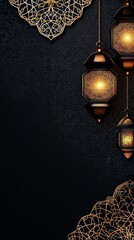 Luxury Ramadan background with black and gold patterns