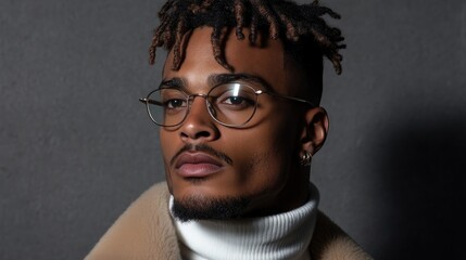Fototapeta premium Close-up portrait of a young man with glasses and dreadlocks