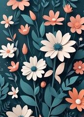 Colorful flowery design with white flowers