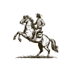 Fototapeta premium Vintage engraving woodcut horse rider retro vector illustration art design