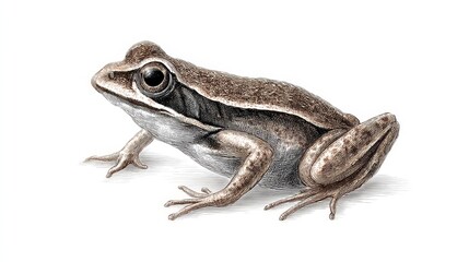 Obraz premium Detailed Illustration of a Brown Frog - Close-up illustration of a small brown frog, showcasing intricate details of its skin and features. Isolated on a white background