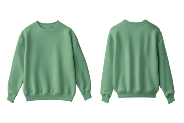 Blank green sweatshirt front and back view mockup isolated on white for custom apparel design