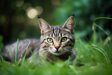 Cat Resting on the Grass