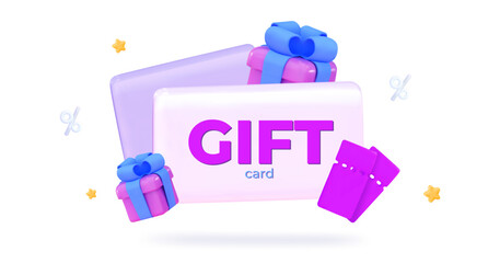 3D Gift coupons for sale Discounts for online shopping Promo codes Gift certificates Holiday sale concept