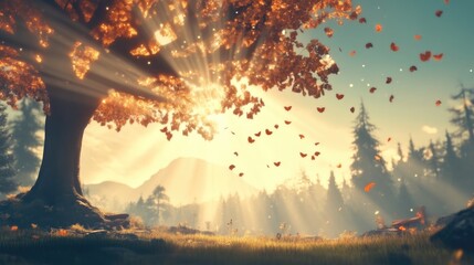 Autumnal Sunlight Illuminates a Majestic Tree