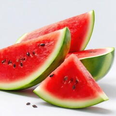 Watermelon slices close up view on white background