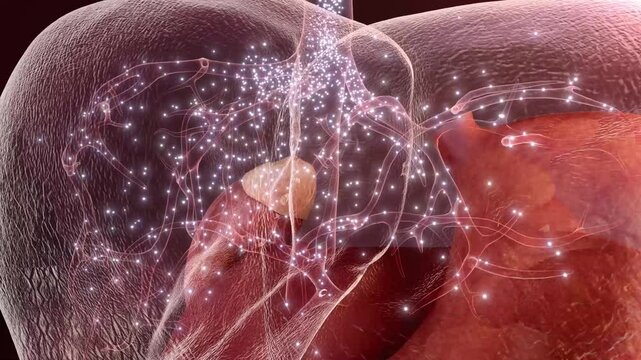Drug molecules treat cirrhosis, hepatitis and liver damage,3d animation.