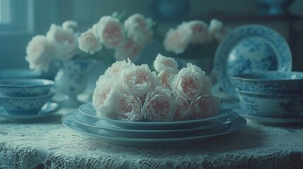 Delicate roses on antique chinaware