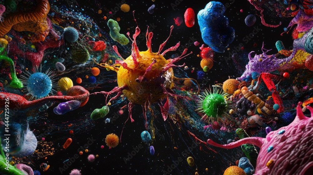 Aufkleber Colorful virus particles floating in space, intricate spikes and patterns highlighted in detail