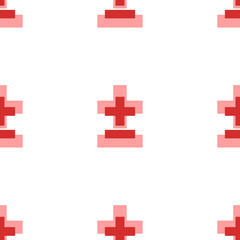 Obraz premium Seamless pattern of large isolated red plus–minus signs. The elements are evenly spaced. Illustration on light red background