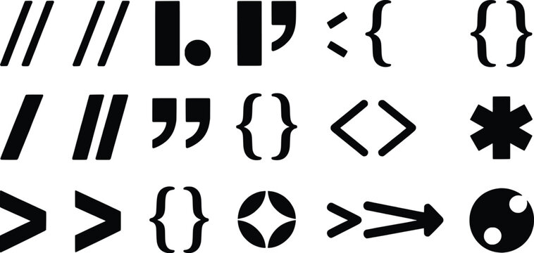 Collection of punctuation marks and mathematical symbols black vector graphics