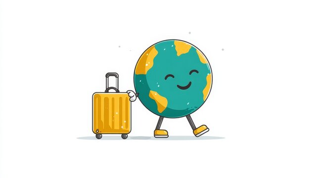 Globe Trotter: Happy Planet on Vacation - A cheerful globe character embarks on a journey, suitcase in tow, symbolizing global exploration, adventure, travel freedom, wanderlust, and discovery