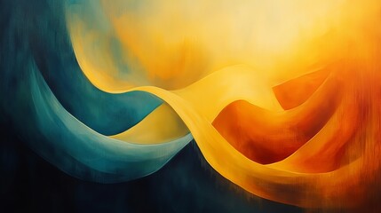 Vibrant Abstract Painting of Dynamic Yellow and Blue Waves Evoking Energy and Movement in Art