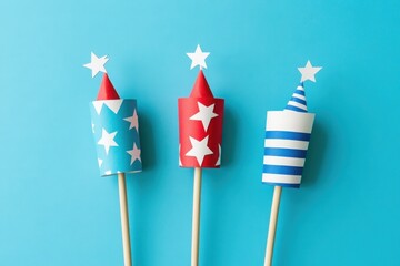 Festive Fourth of July Paper Firecrackers on Blue Background