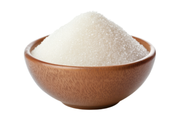 Granulated white sugar in bowl isolated on white background ideal for culinary graphics or recipe cards