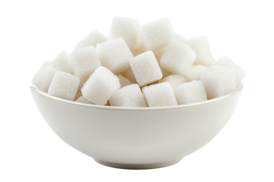 Bowl filled with white sugar isolated on white background perfect for baking cooking or kitchen themed designs
