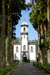 Plakat Sete Cidades church or Igreja São Nicolau, small village church at Sete Cidades, São Miguel, Azores