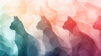Whimsical Abstract Background Featuring Playful Cats in Soft Pastel Colors Creating a Dreamy Atmosphere