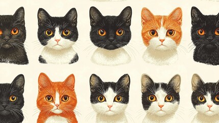 Charming Group of Feline Friends Displaying Unique Eye Colors in a Playful and Whimsical Setting