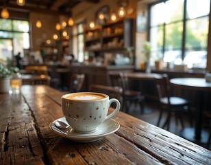 A steaming cup of rich, dark coffee sits on a rustic wooden table, surrounded by scattered coffee beans and a small silver spoon, with soft morning light filtering through a nearby window.