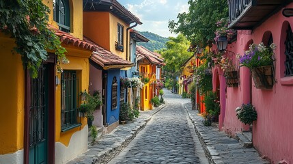 Serene Cobb Road Winding Through Lush Green Fields Under Bright Blue Sky in Peaceful Countryside Setting