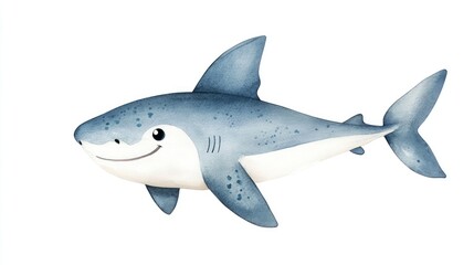 Naklejka premium Adorable Watercolor Shark Ocean Charm Illustration.