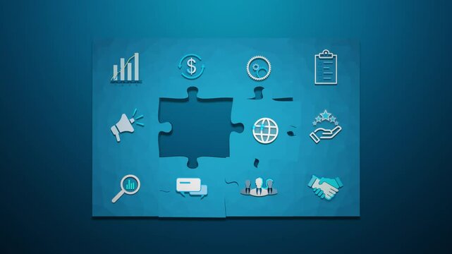 Business puzzle is symbolizes problem solving, strategic alignment, and completing the path to business success. Looping video and alpha channel