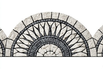 Intricate Roman Mosaic Fragment Garden Border - Elegant garden edging, Roman mosaic design, sunburst pattern, stone artistry, timeless appeal
