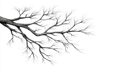Fototapeta premium Isolated Branch Engraving Sketch: Winter Tree Silhouette - A detailed engraving sketch of a bare tree branch, symbolizing winter, nature's cycle, resilience, solitude, and timelessness
