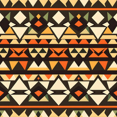 Minimalist African tribal pattern with geometric grids and triangles, seamless pattern.

