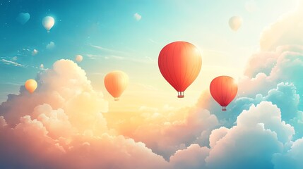 Obraz premium Colorful Balloons Gracefully Floating Against a Clear Blue Sky Creating a Joyful and Uplifting Scene