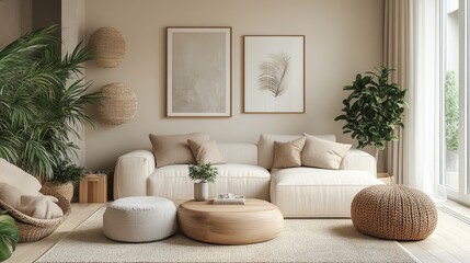 Cozy and Inviting Living Room Featuring Modern Couch Elegant Coffee Table and Lush Green Plant Decor