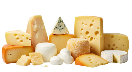 Delicious Cheese Variety: Images of Different Types of Cheese on transparent background