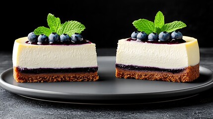 Chocolate pastries with mint garnish