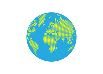 A globe with a world map created in tile style on a white background. Stock Illustration.