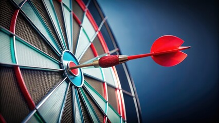 A dartboard with a red dart lodged in the bullseye, highlighting the target's precision and challenge , target, aim, target