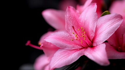 Pink Azalea Blossom Close-Up: Delicate Petals and Dew Drops